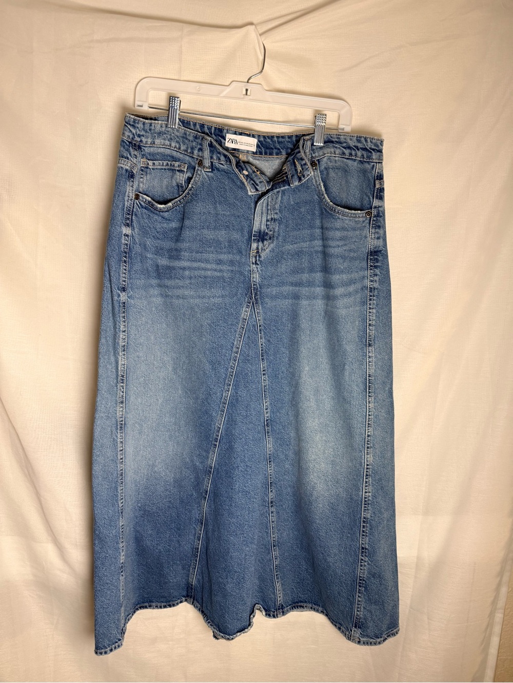 Zara Light Blue Denim Flared Maxi Skirt